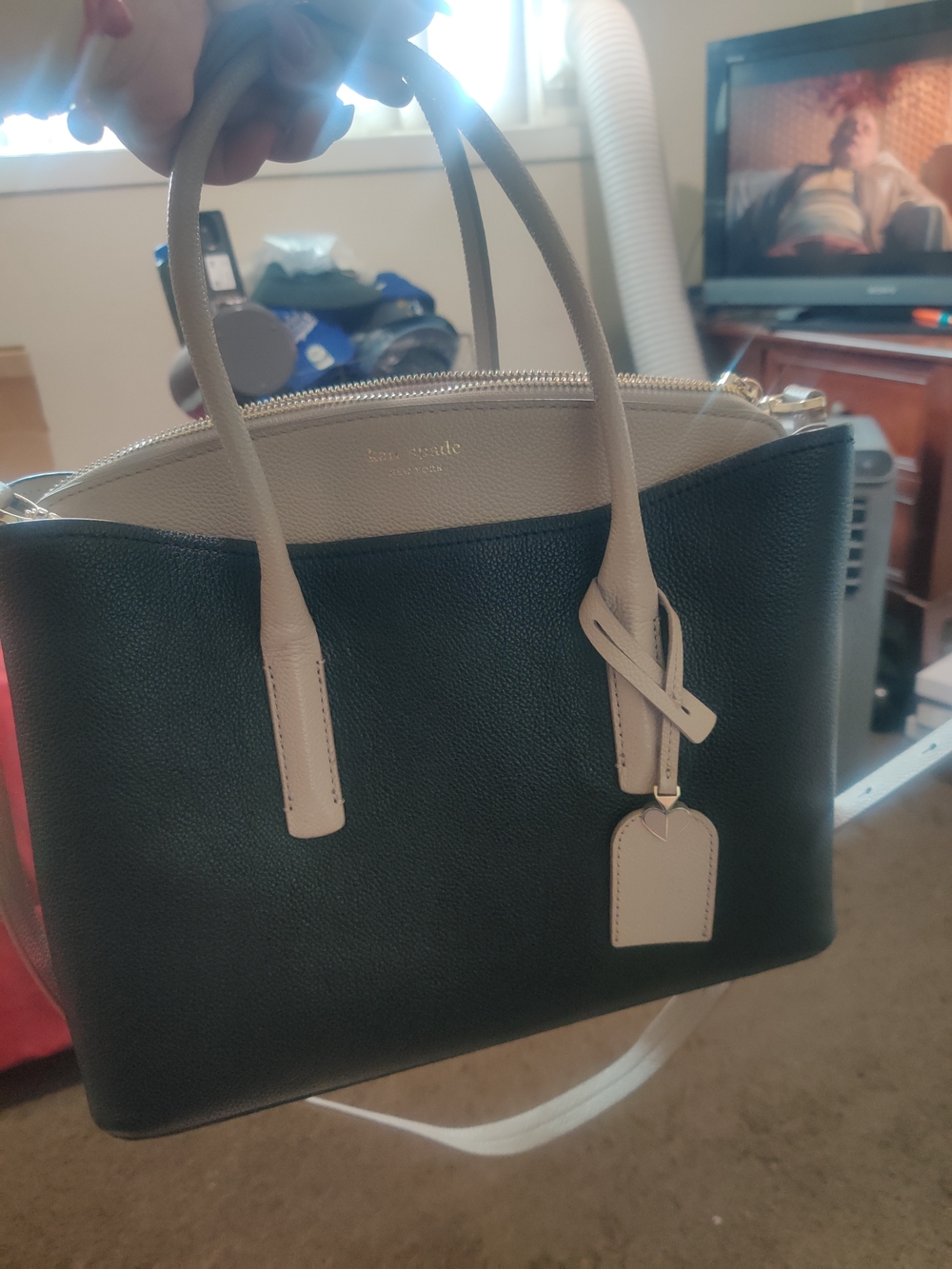 kate spade Black and Cream Two-Tone Leather Satchel